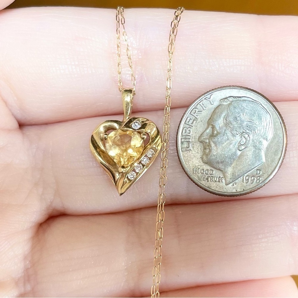 yellow orange citrine cz 10k solid yellow gold heart shaped pendant neck…​ - Picture 6 of 11